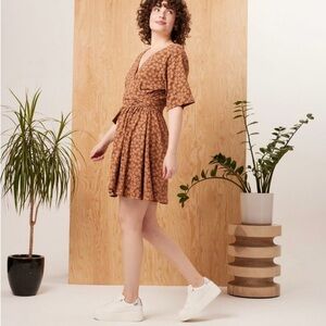 KNOWN SUPPLY 💯% Organic Cotton Brown Patterned Dress